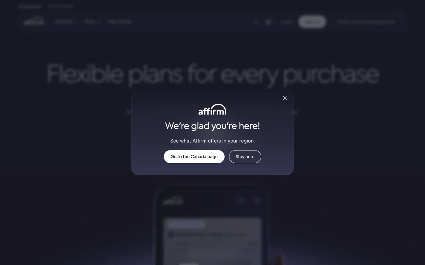 Affirm homepage