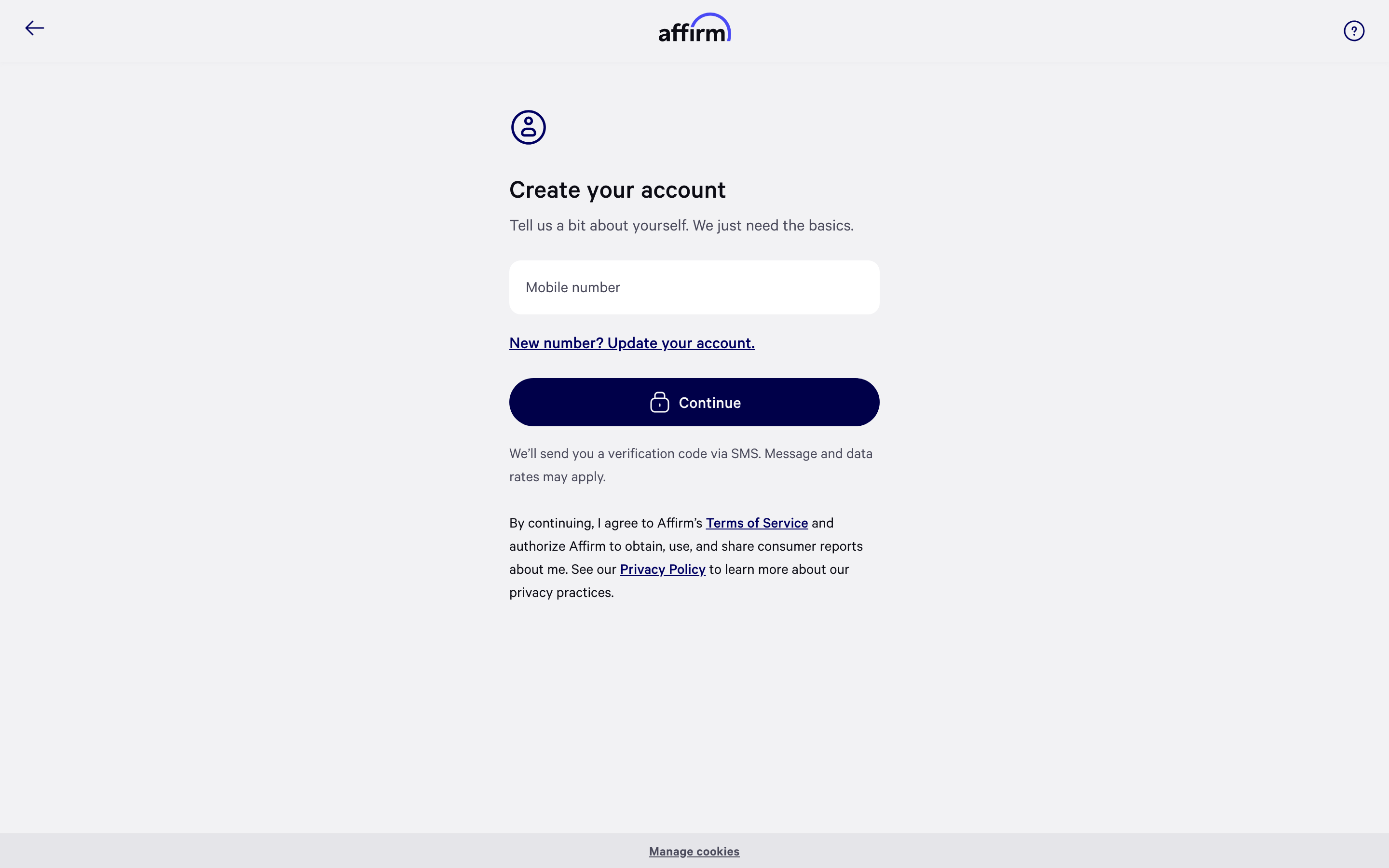 Affirm signup page