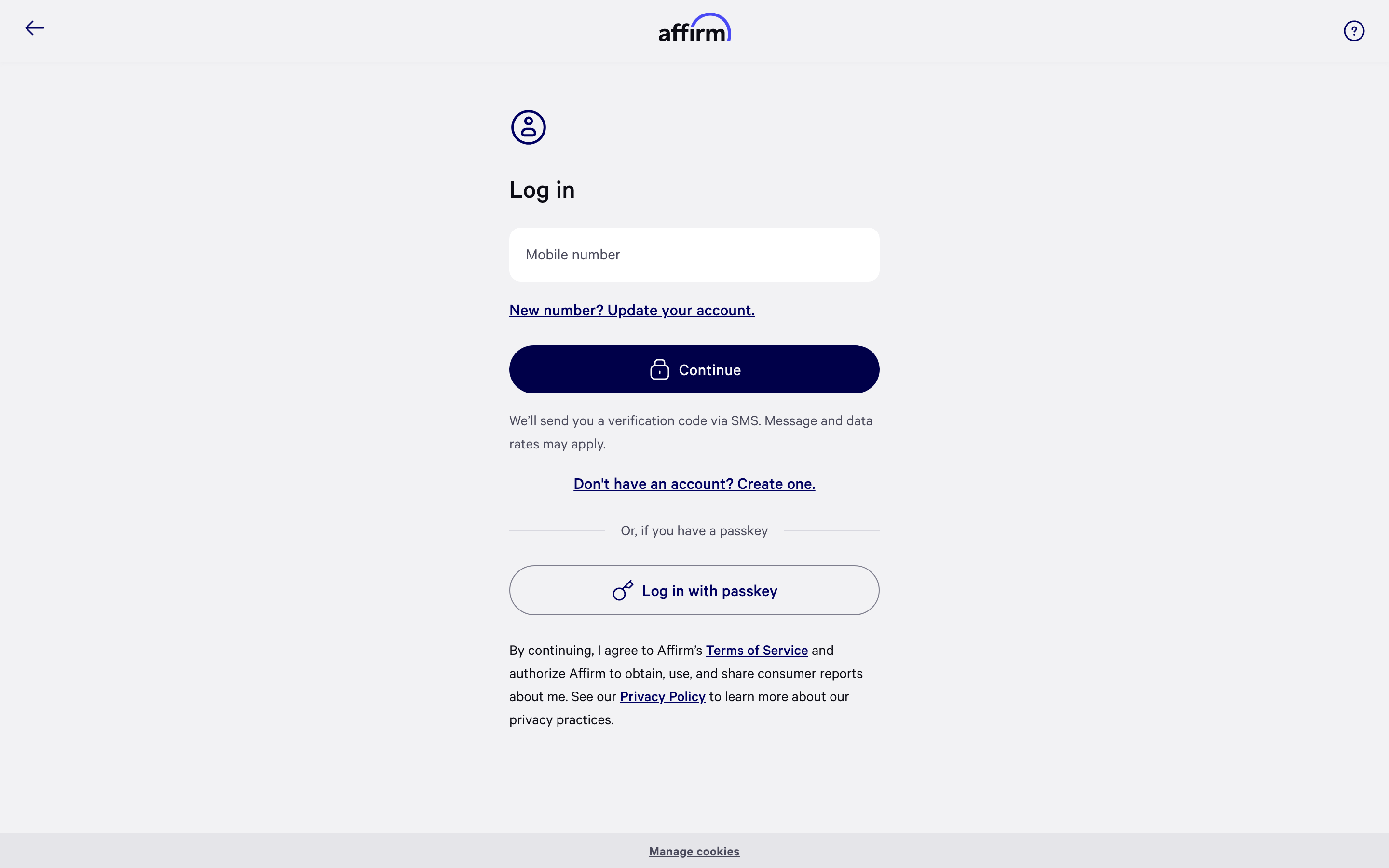 Affirm login page