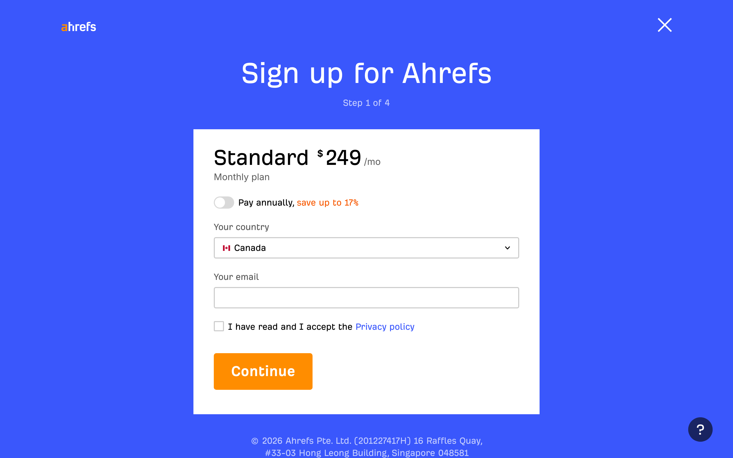 Ahrefs signup page