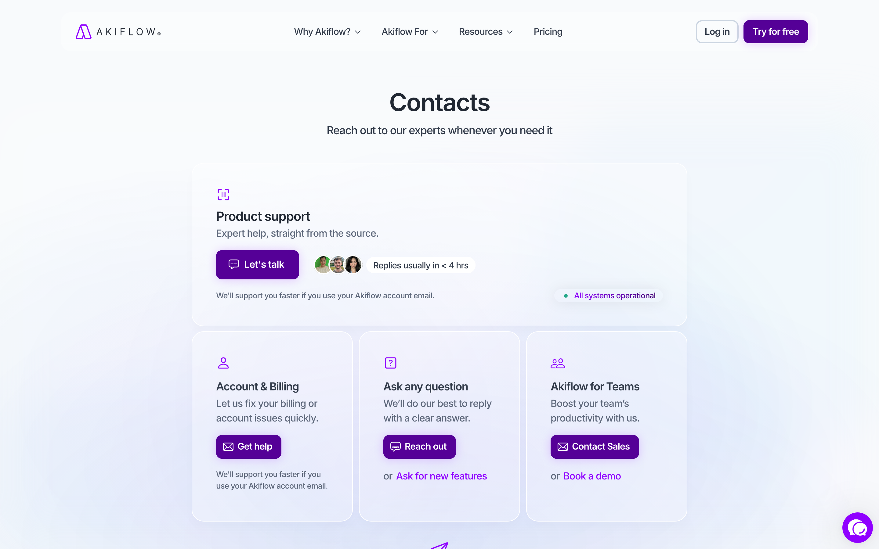 Akiflow contact page