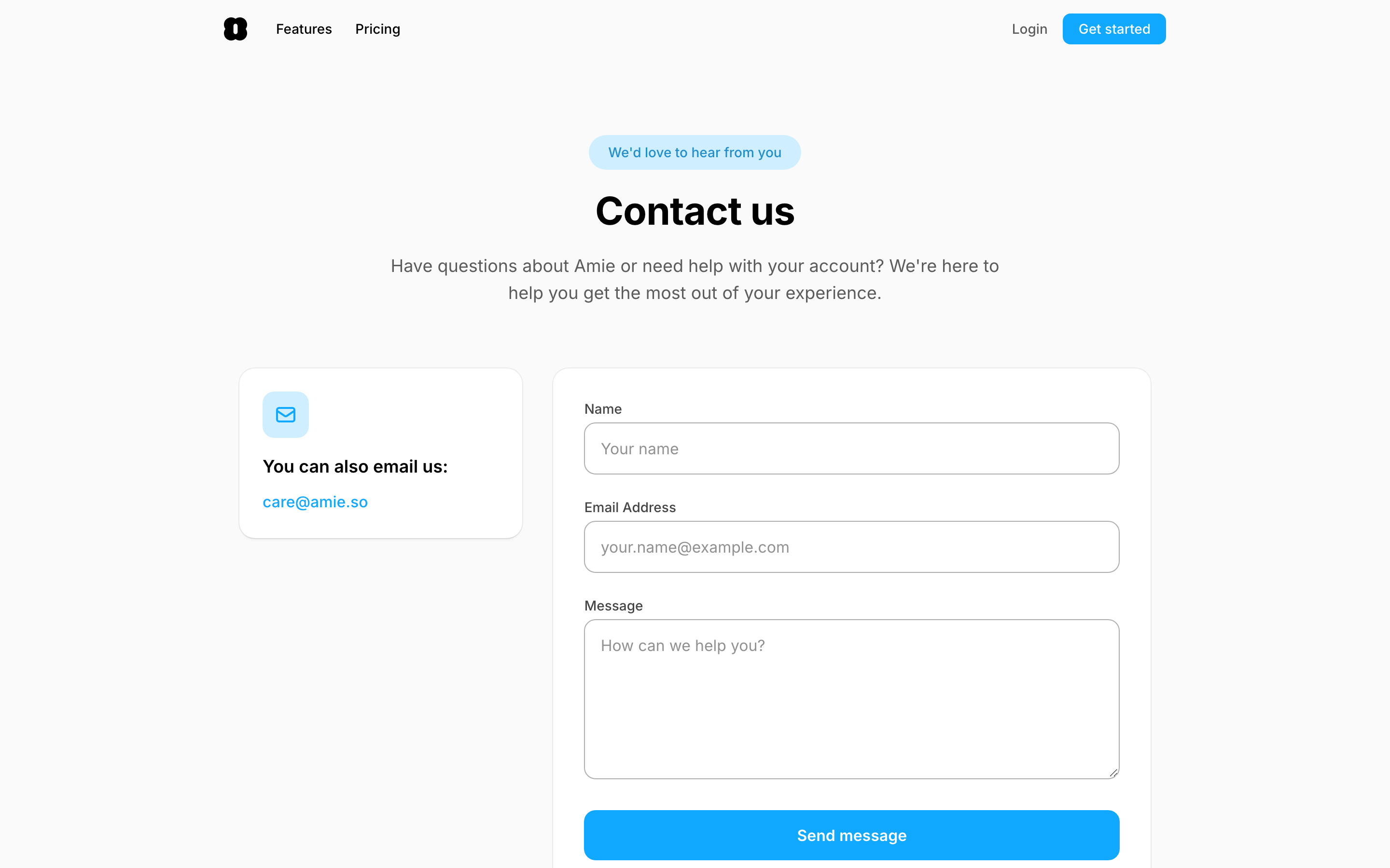 Amie contact page