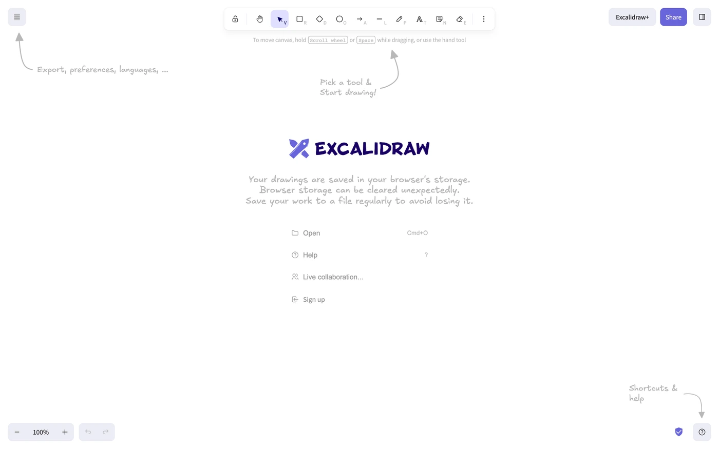 Excalidraw homepage