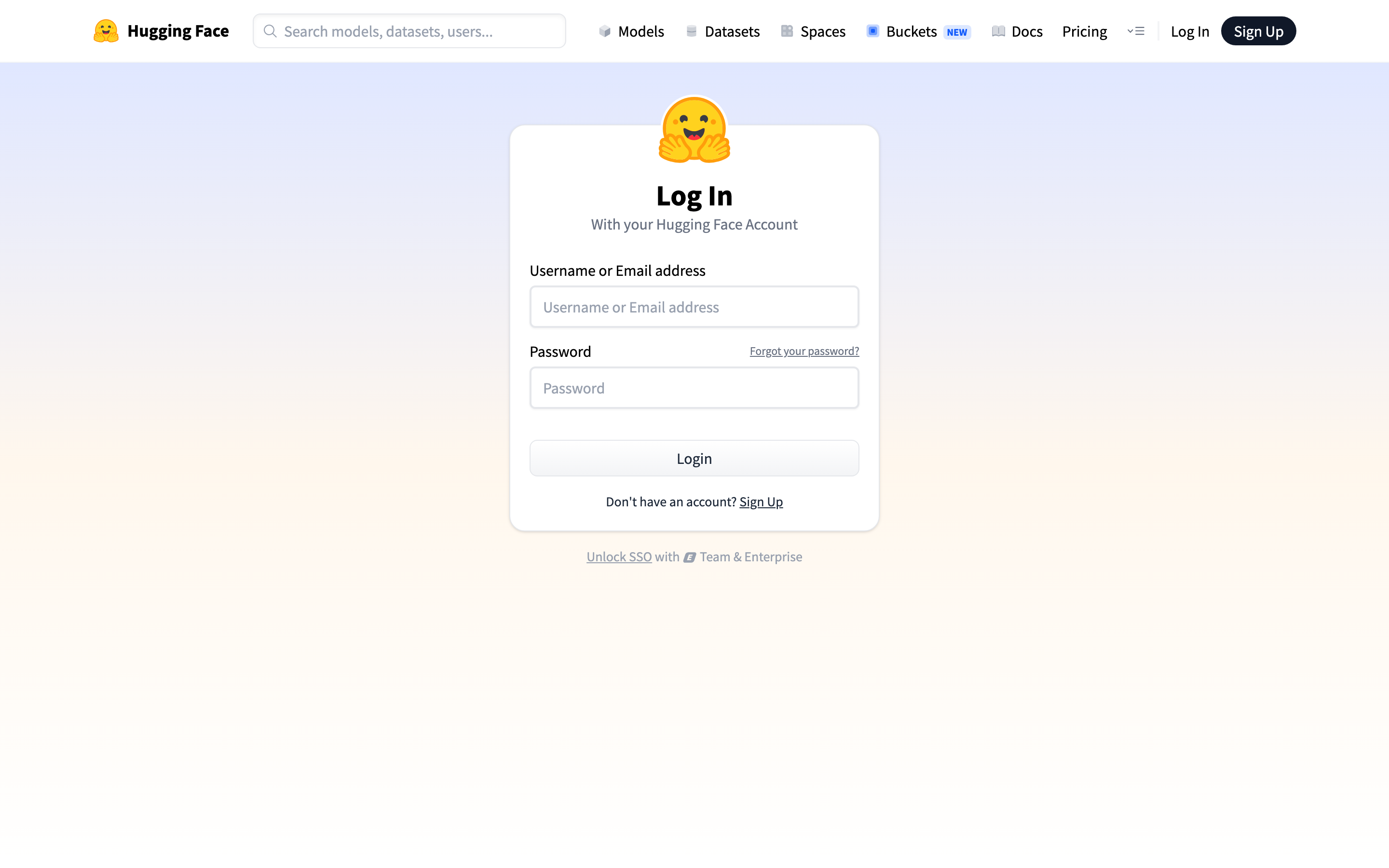 Hugging Face Spaces login page