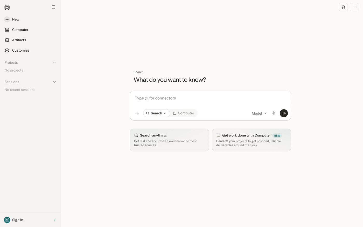 Perplexity homepage