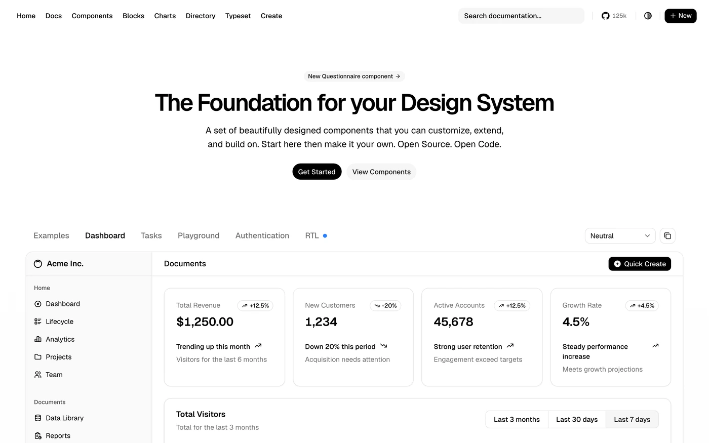 shadcn Dashboard captured interface