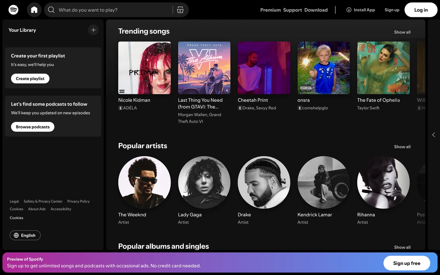 Spotify Web Player homepage