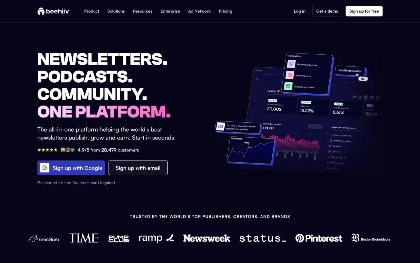 beehiiv homepage