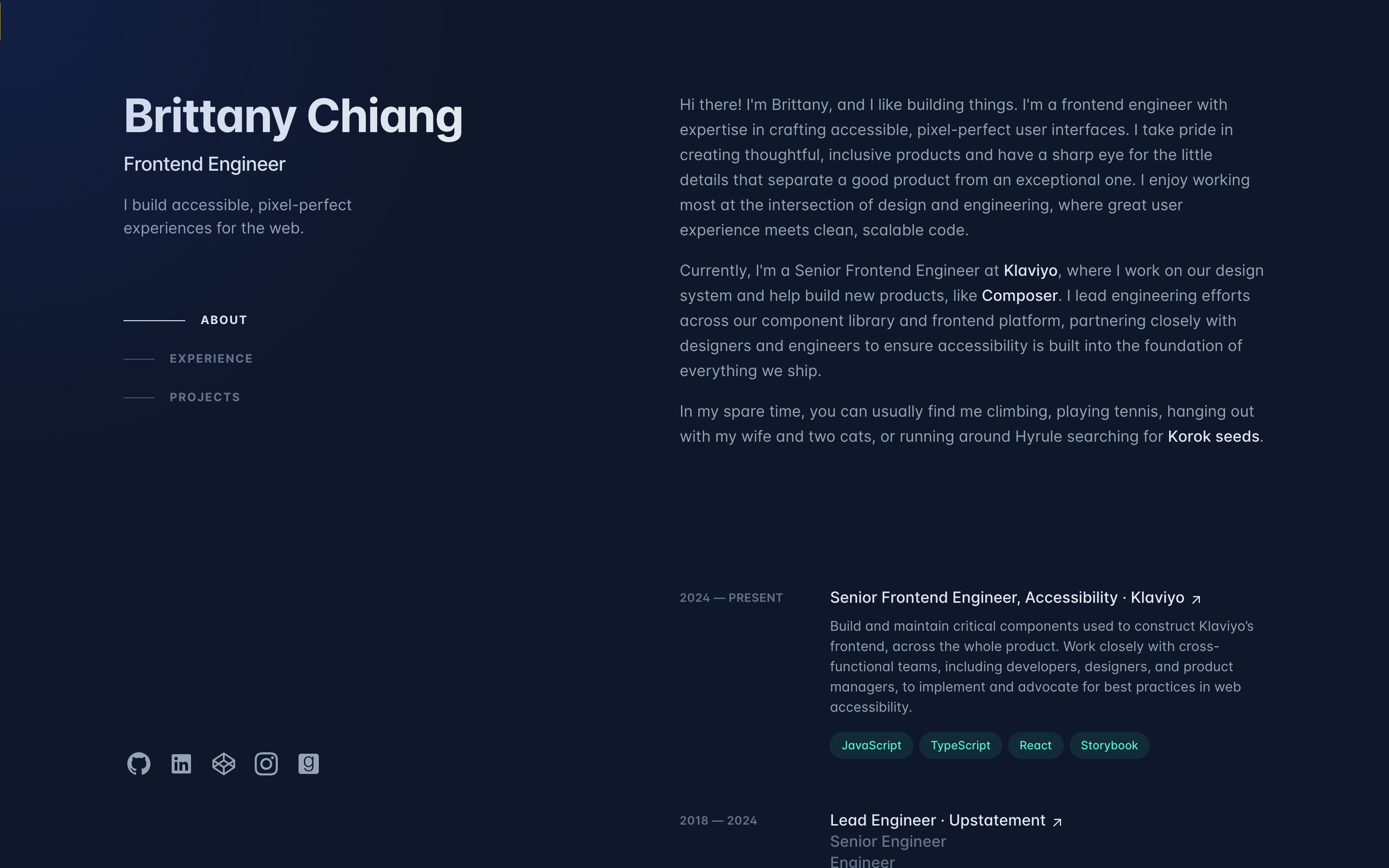 Brittany Chiang website color scheme