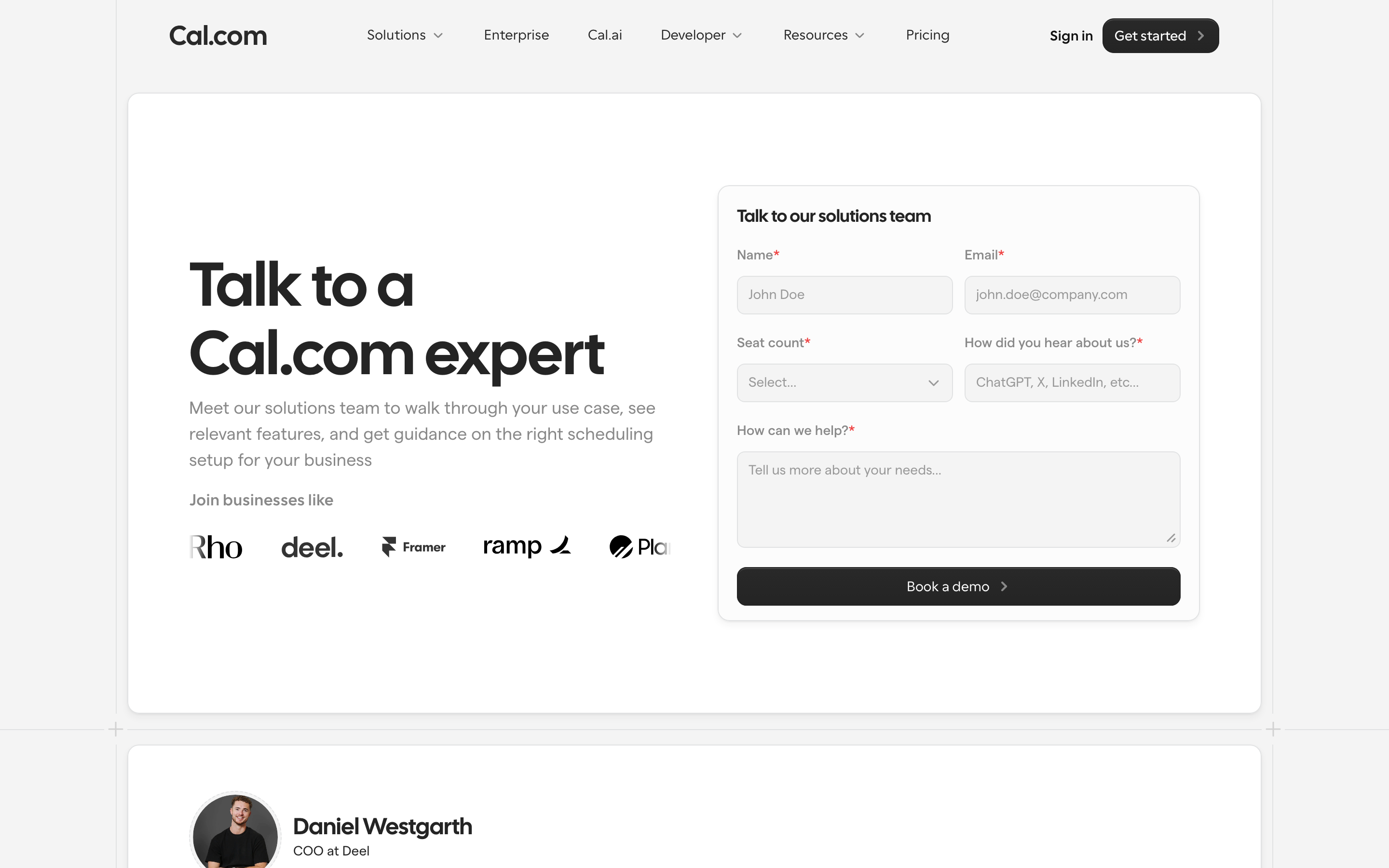 Cal.com contact page
