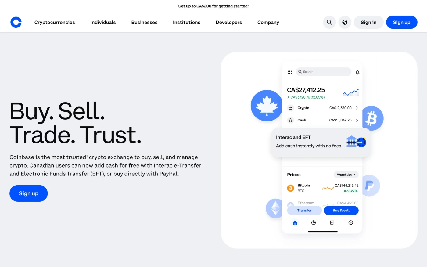 Coinbase homepage