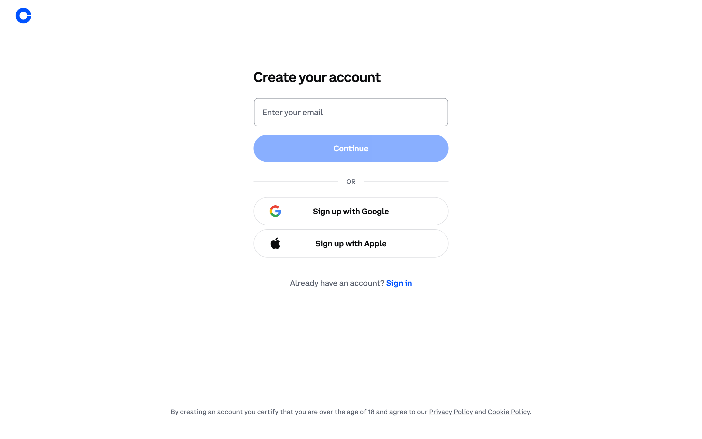Coinbase signup page