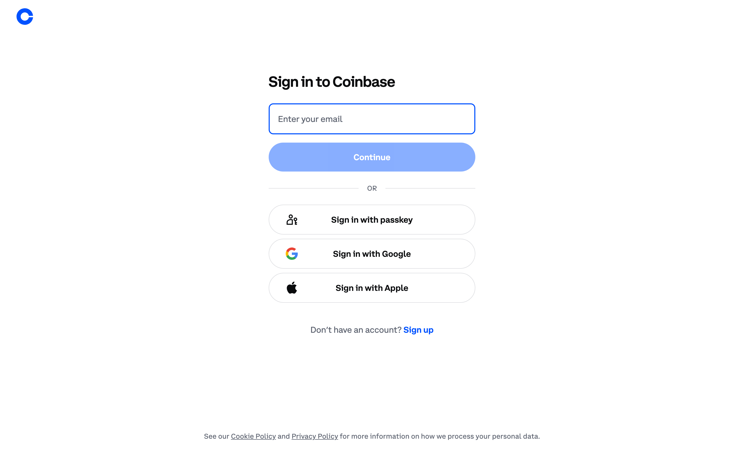 Coinbase login page