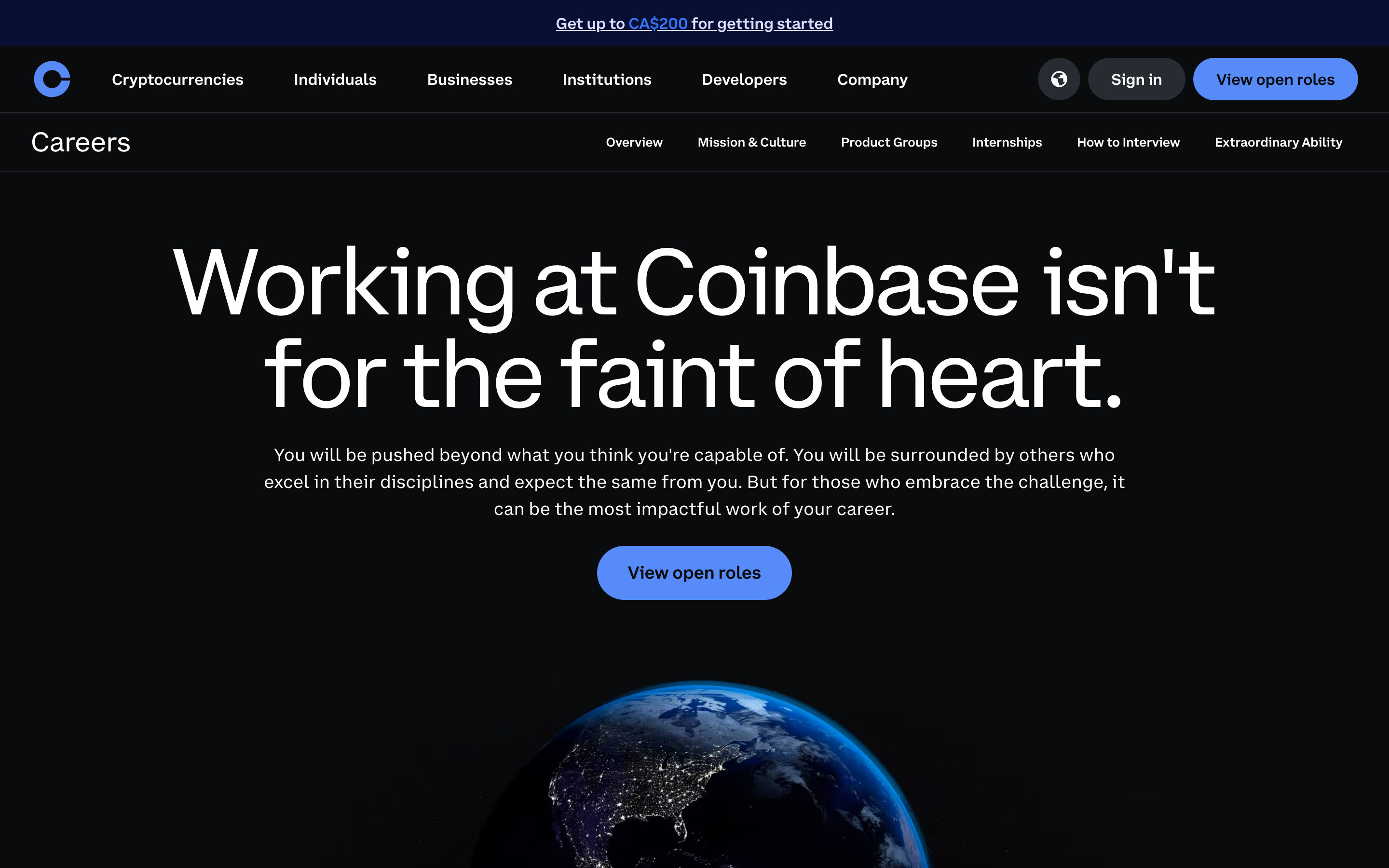 Coinbase careers page