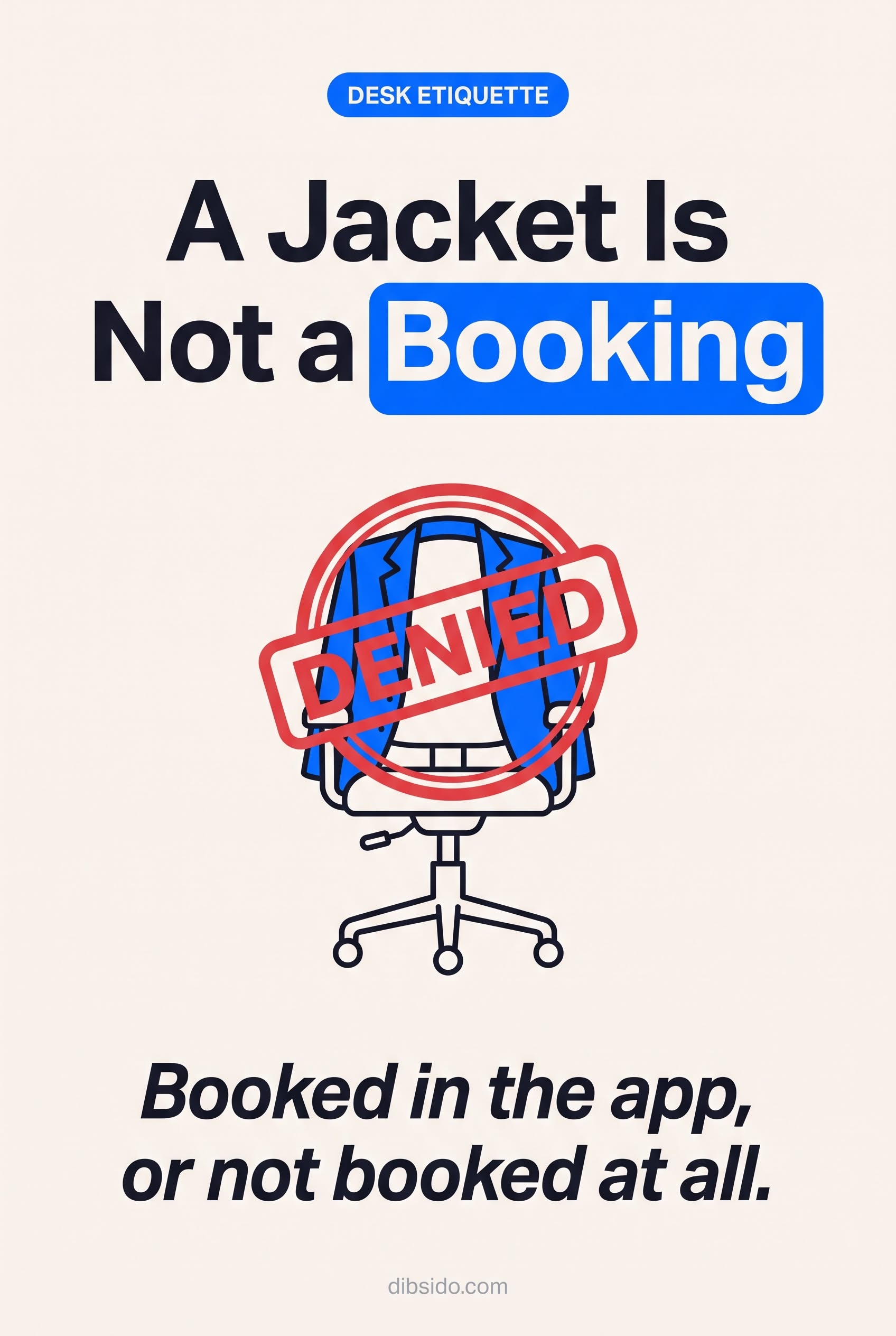 Poster: Illustrated office chair marked with a denied stamp