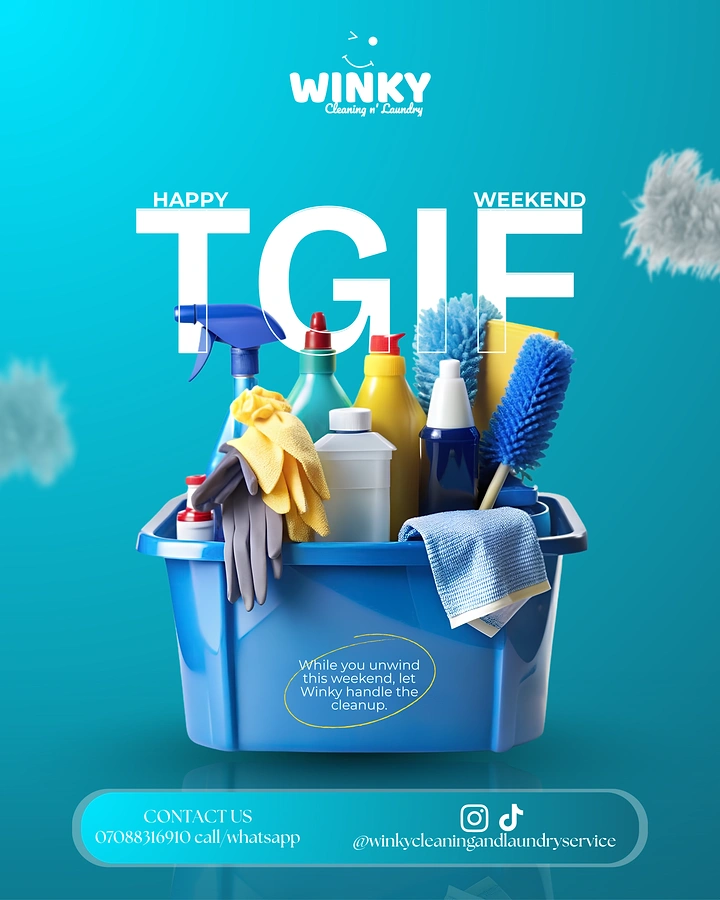 Laundry & Dry Cleaning creative ad: Cleaning bucket merged into bold TGIF type