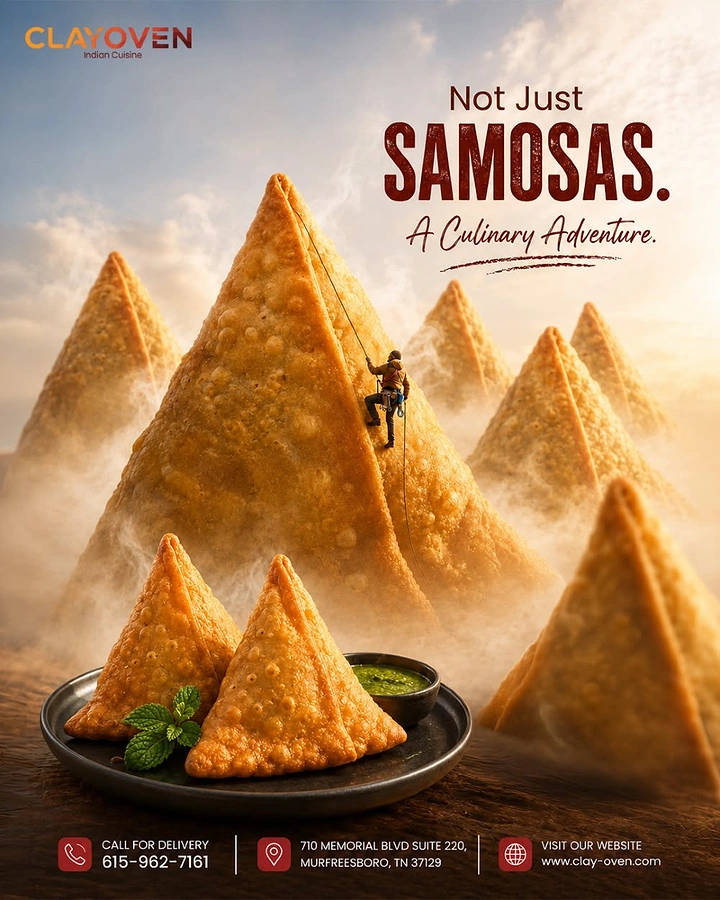 Indian Restaurants creative ad: Samosas become adventurous mountain peaks
