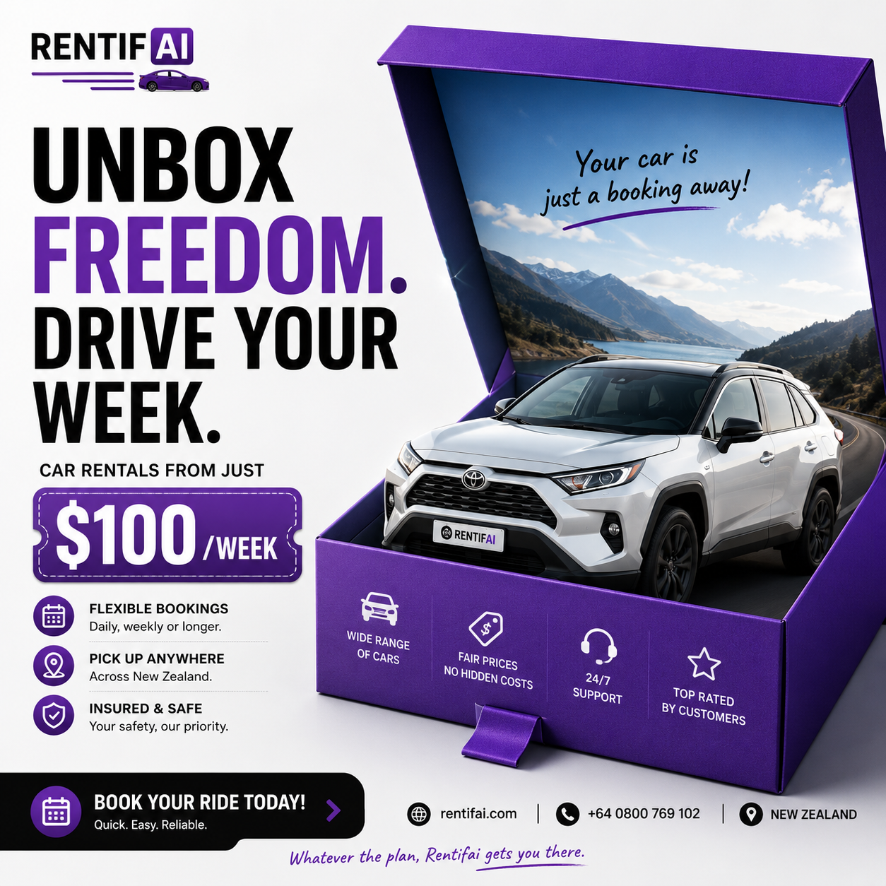 Instagram post: Car in gift box: 'Unbox freedom' pun