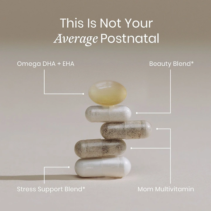 Baby Care Products creative ad: Balanced stack of five supplement capsules