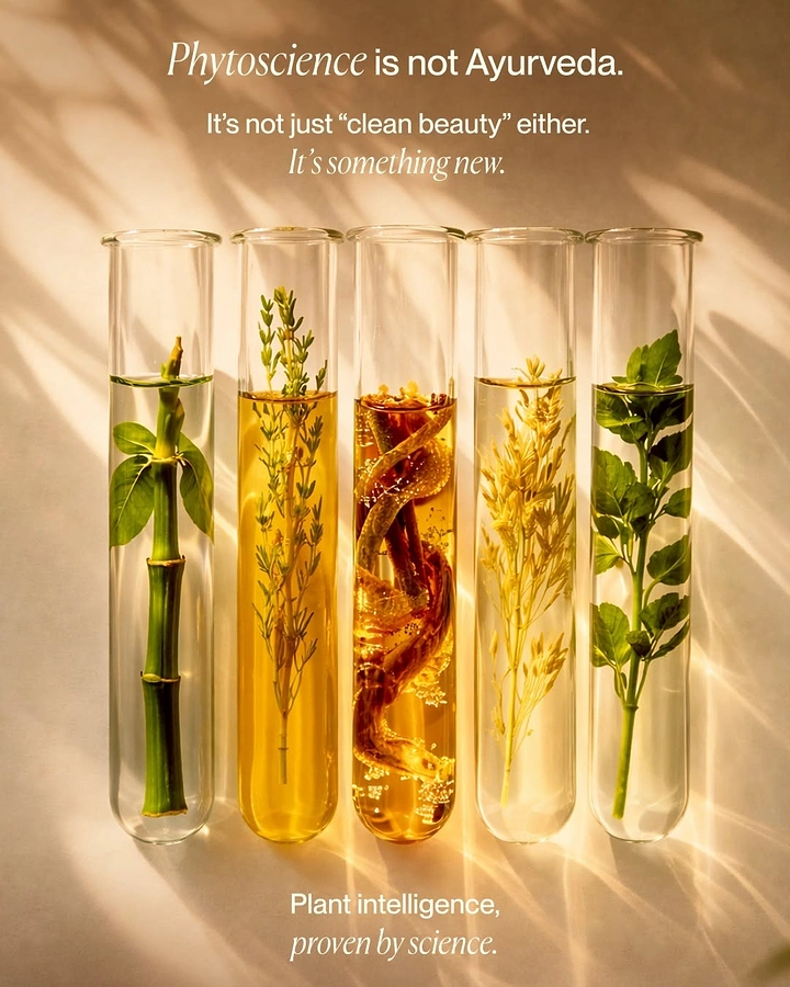 Beauty & Salon creative ad: Five glass test tubes holding botanicals in liquids