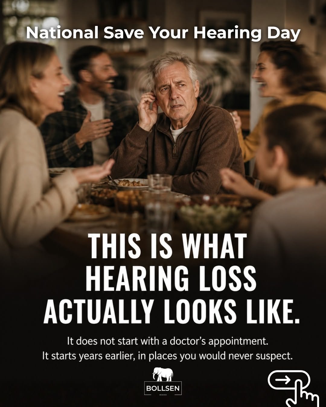 Instagram post: Isolated man at loud dinner, strong, slide 1