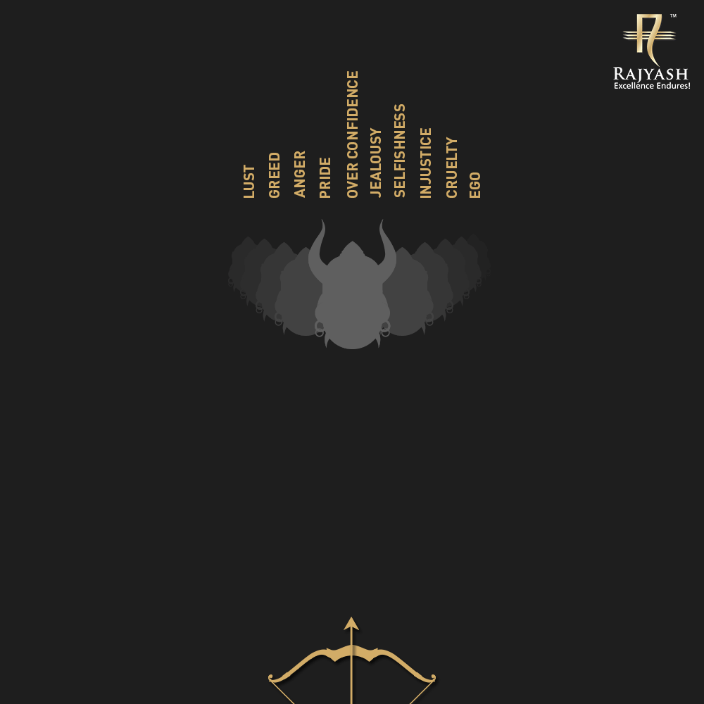 Ten-headed Ravan silhouette with vices, bow aimed below