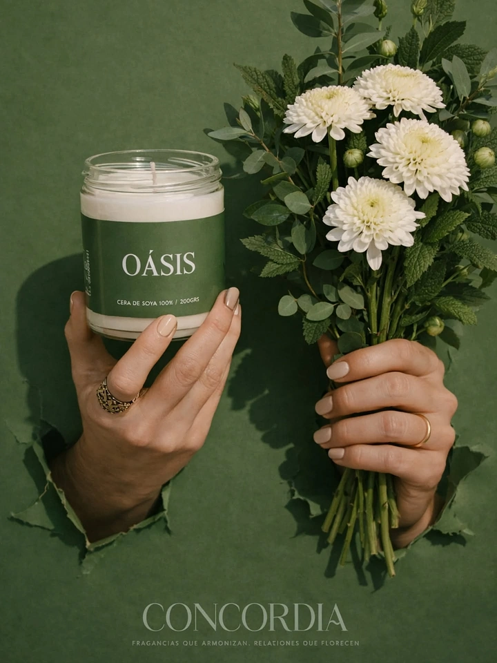 Candles & Home Fragrance creative ad: Hands burst through paper holding candle