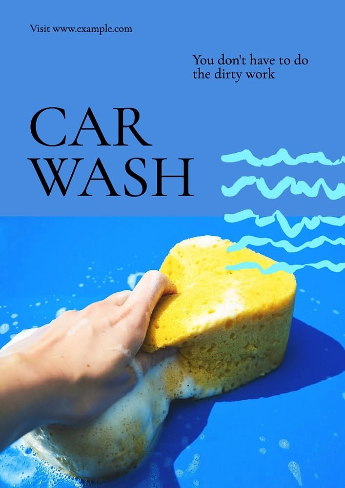 Car Wash & Detailing creative ad: Witty 'dirty work' copy, bold sponge minimalism