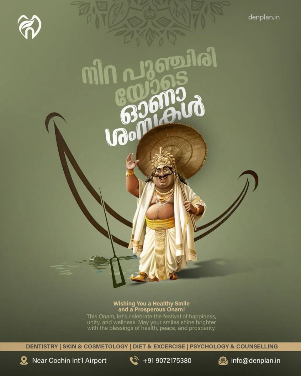 3D cheerful Mahabali with palm umbrella beside a stylised snake boat