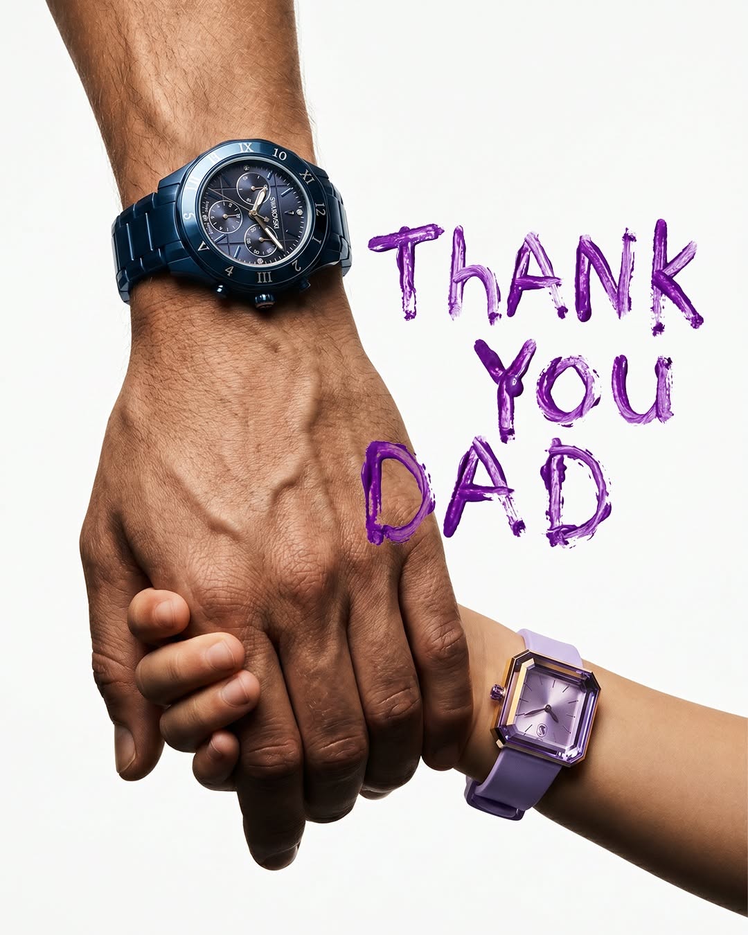 Matching watches on held hands, crayon copy