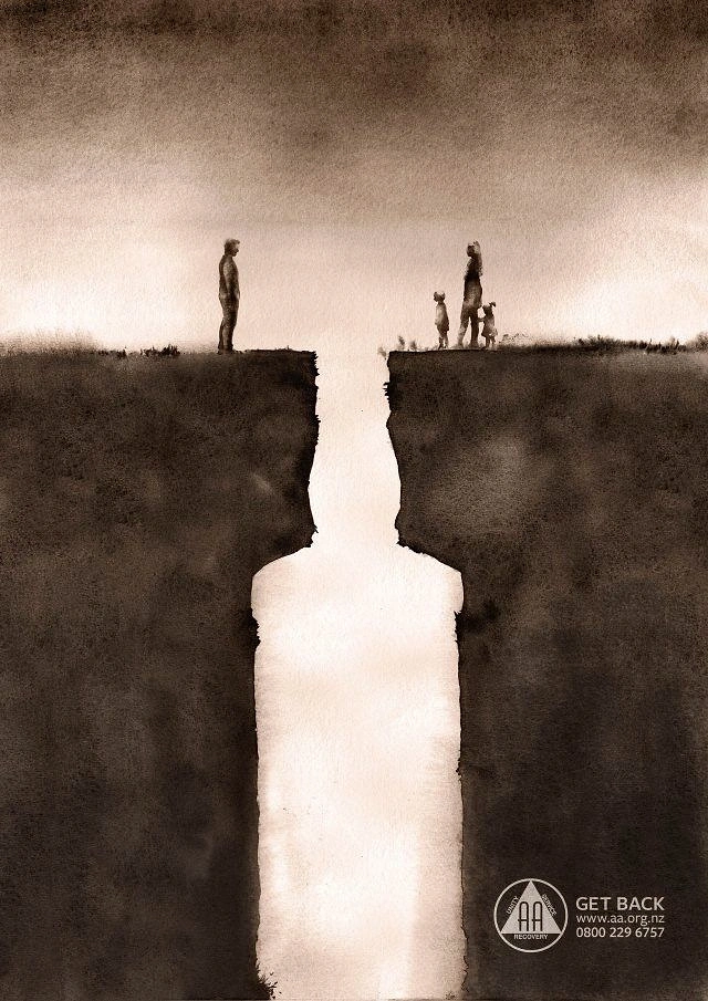 Nonprofit & Social Cause creative ad: Separated family silhouettes divided by a deep chasm