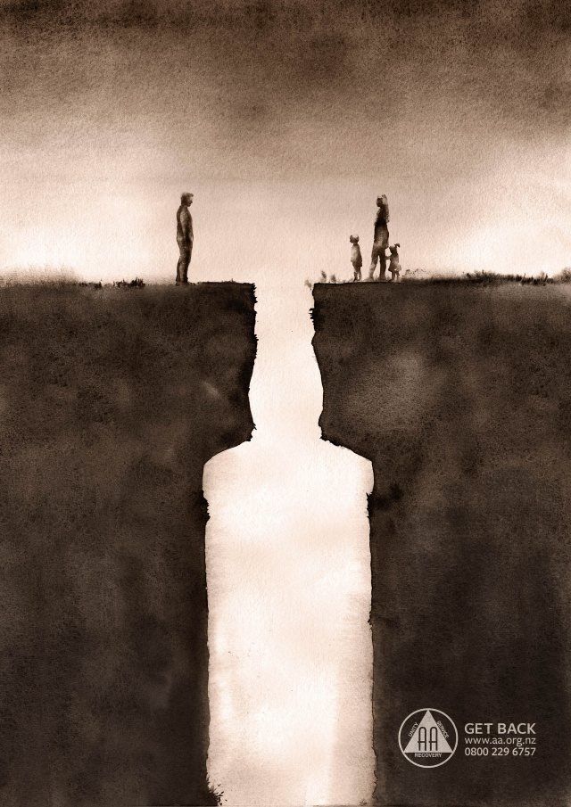 Poster: Separated family silhouettes divided by a deep chasm