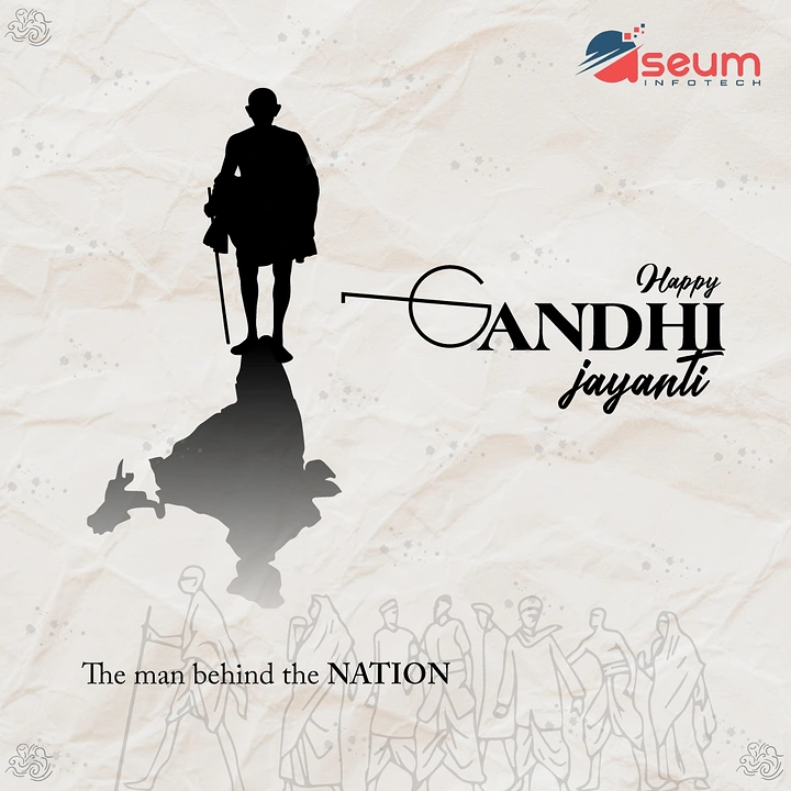 Gandhi Jayanti creative ad: Silhouette of a leader with a walking stick casting a country-map shadow