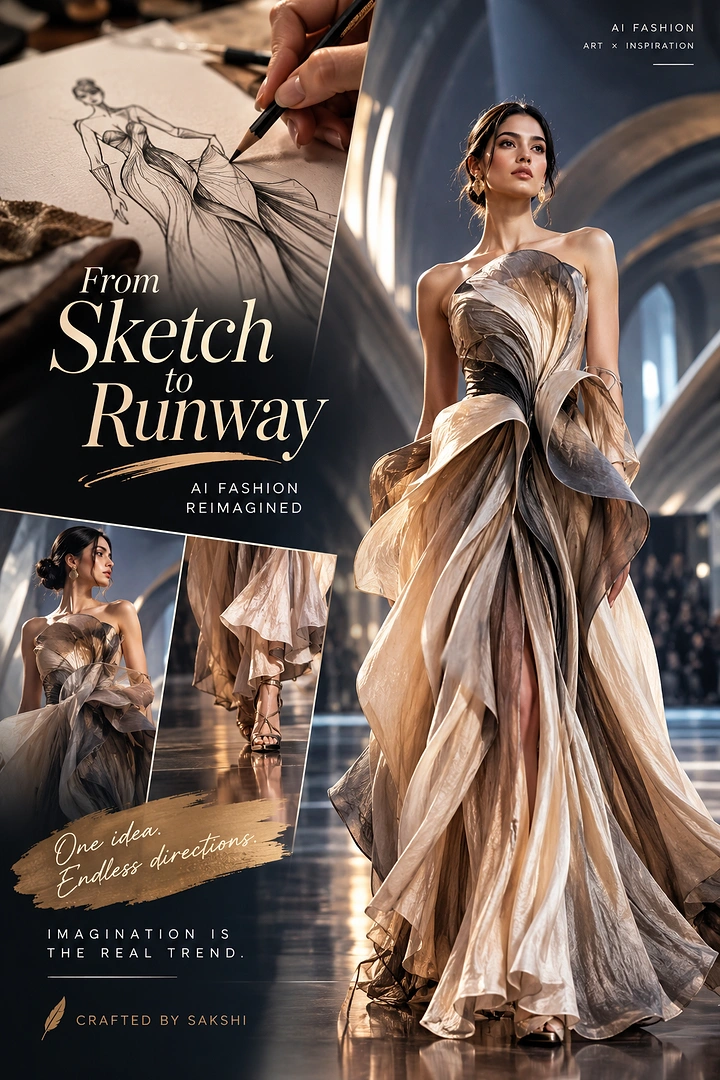 Design & Animation Schools creative ad: Sketch-to-runway visual transformation