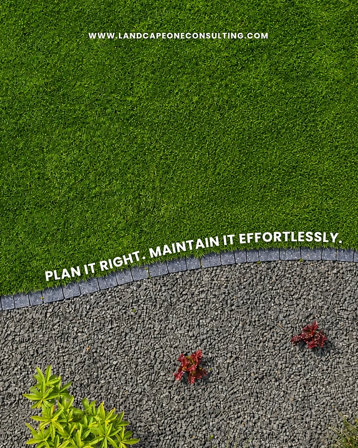 Landscaping & Gardening creative ad: Tagline set along lawn-gravel border line