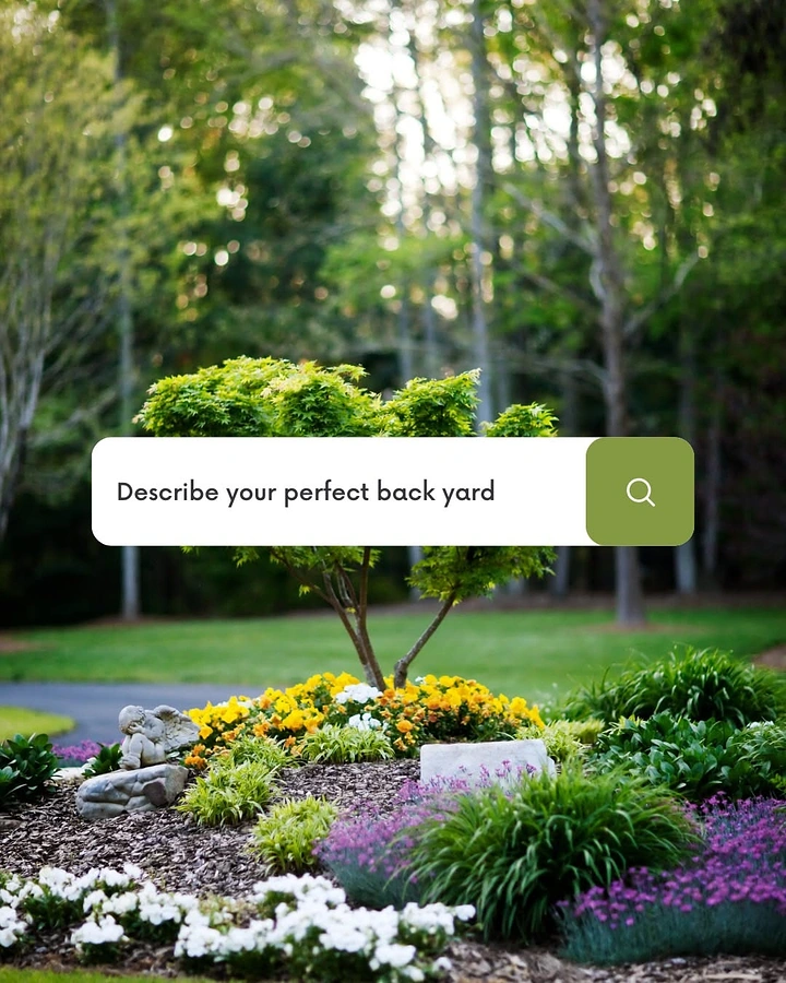 Landscaping & Gardening creative ad: Search bar for dream backyard over garden