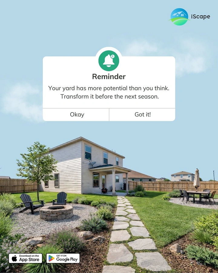 Landscaping & Gardening creative ad: Phone reminder notification over yard