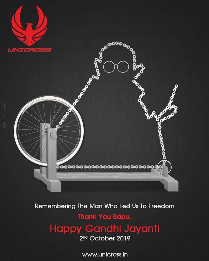 Gandhi Jayanti creative ad: Bicycle chain forms Gandhi and charkha