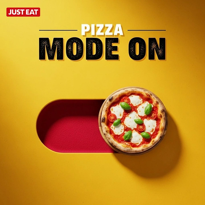 Creative ad: Margherita pizza as the knob of a toggle switch