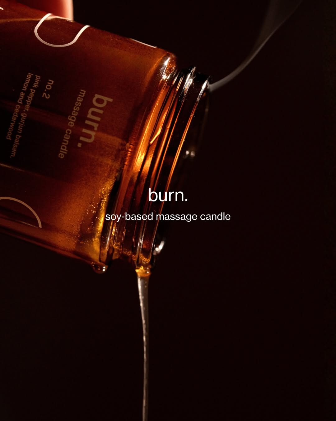Instagram post: Pouring massage oil candle, moody minimal ad, slide 1