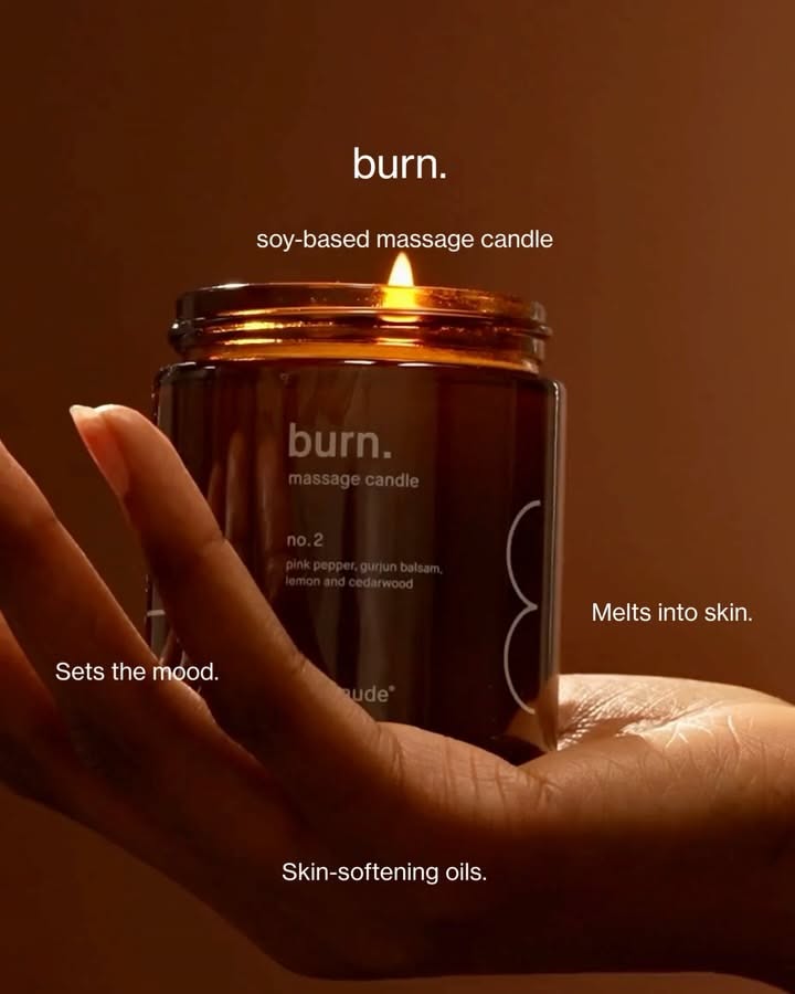 Instagram post: Pouring massage oil candle, moody minimal ad, slide 3