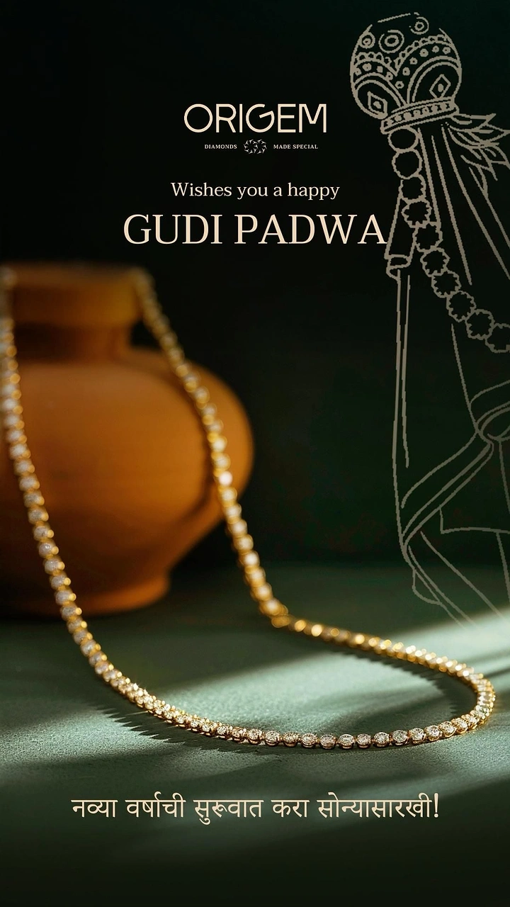 other-festival creative ad: Gold diamond tennis necklace draped beside a clay pot