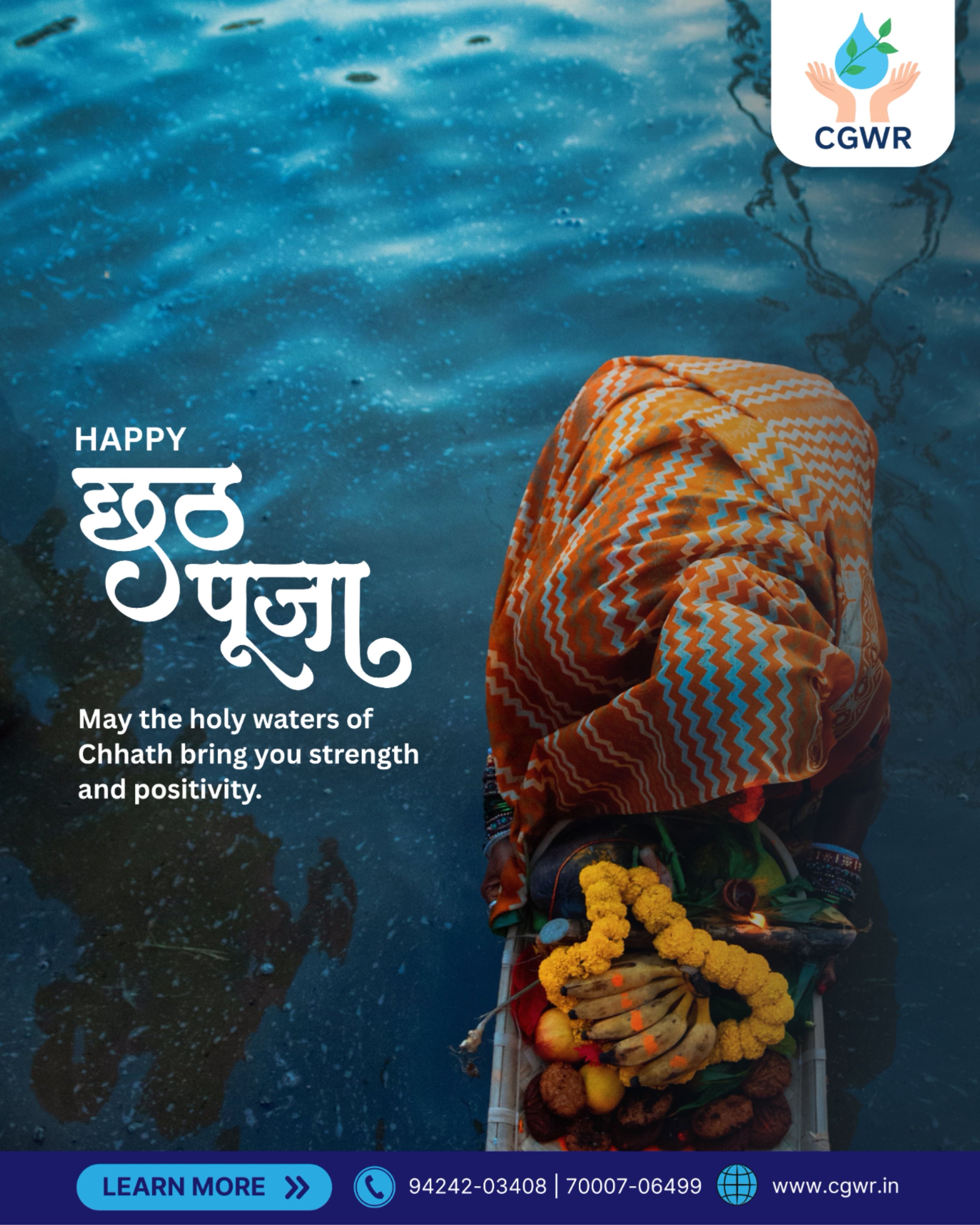 Top-down view of devotee with offering basket in river