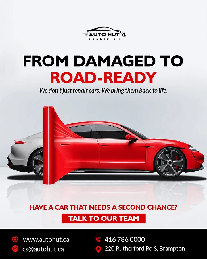 Auto Repair & Garages creative ad: Red paint sweep restores car, damaged to road-ready