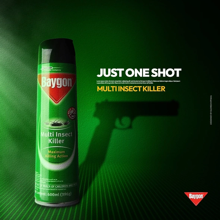 Pest Control creative ad: Insect-killer spray can casting a pistol-shaped shadow