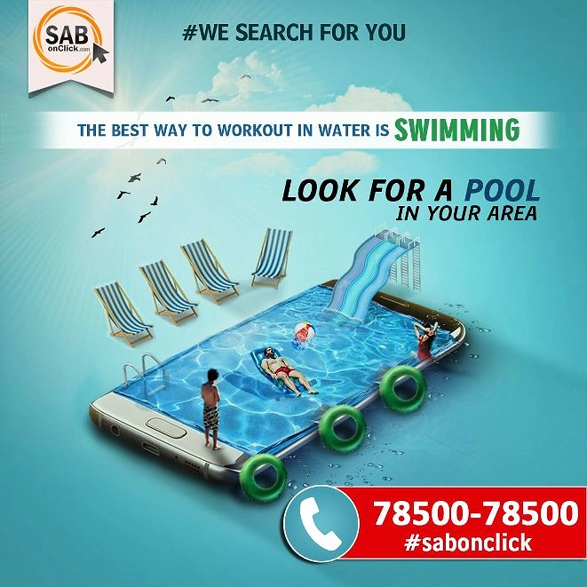 Swimming Pools & Pool Care creative ad: Pool search metaphor with strong composition