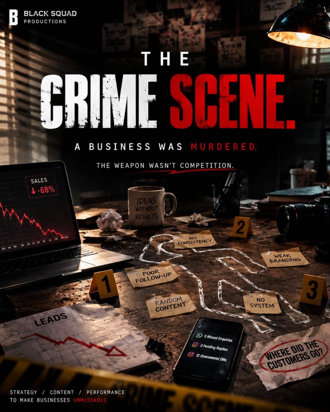 Instagram post: Crime-scene murder mystery concept, slide 1