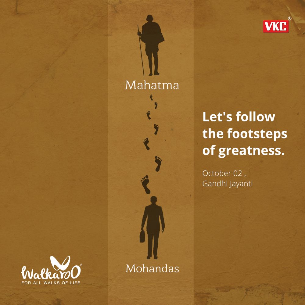 Footprint trail linking young lawyer silhouette to Mahatma silhouette