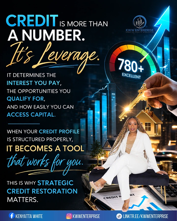 Credit Repair & Credit Score Services creative ad: Credit framed as leverage with strong visual drama
