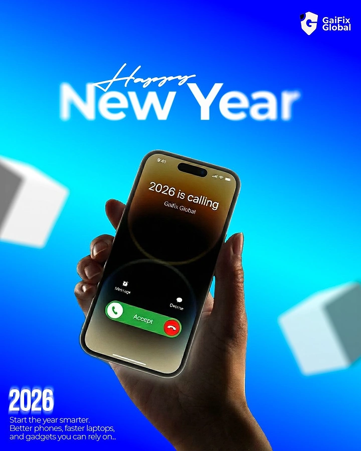 New Year creative ad: Hand holding a phone with a '2026 is calling' incoming call screen